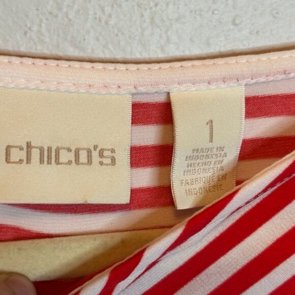 Chico's Shirt Women's Size Medium Isla Capri Peek-A-boo Cutout Stripes Red White - Picture 3 of 4